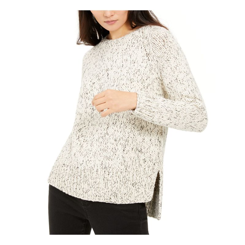 Eileen Fisher Womens Ivory Long Sleeve Crew Neck Hi-Lo Sweater L
